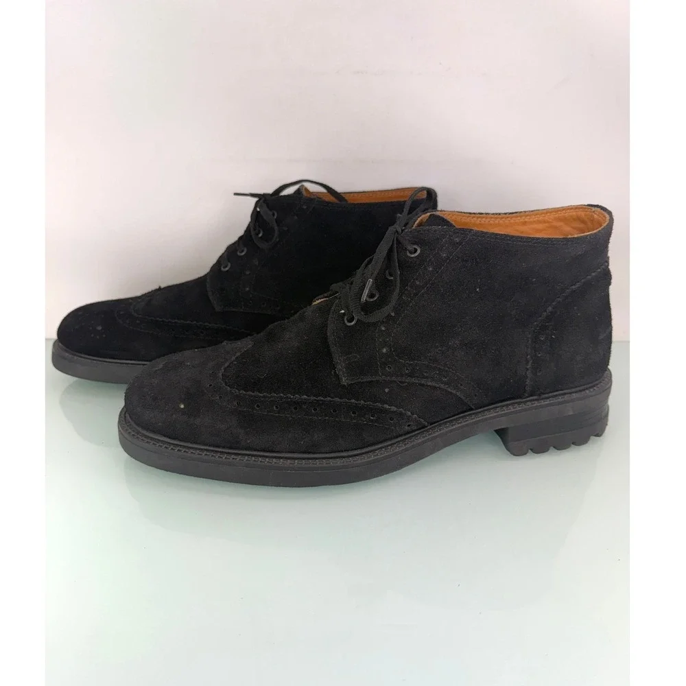 Vintage Black Suede Wingtip Chukka Oxford Lug Sole Borges Sz 11 Quiet Luxury